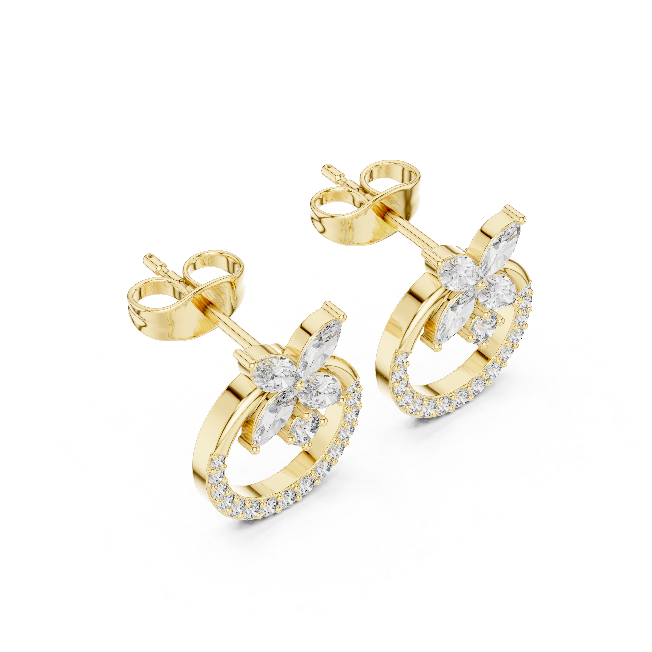 Diamond Butterfly Halo Stud Earrings