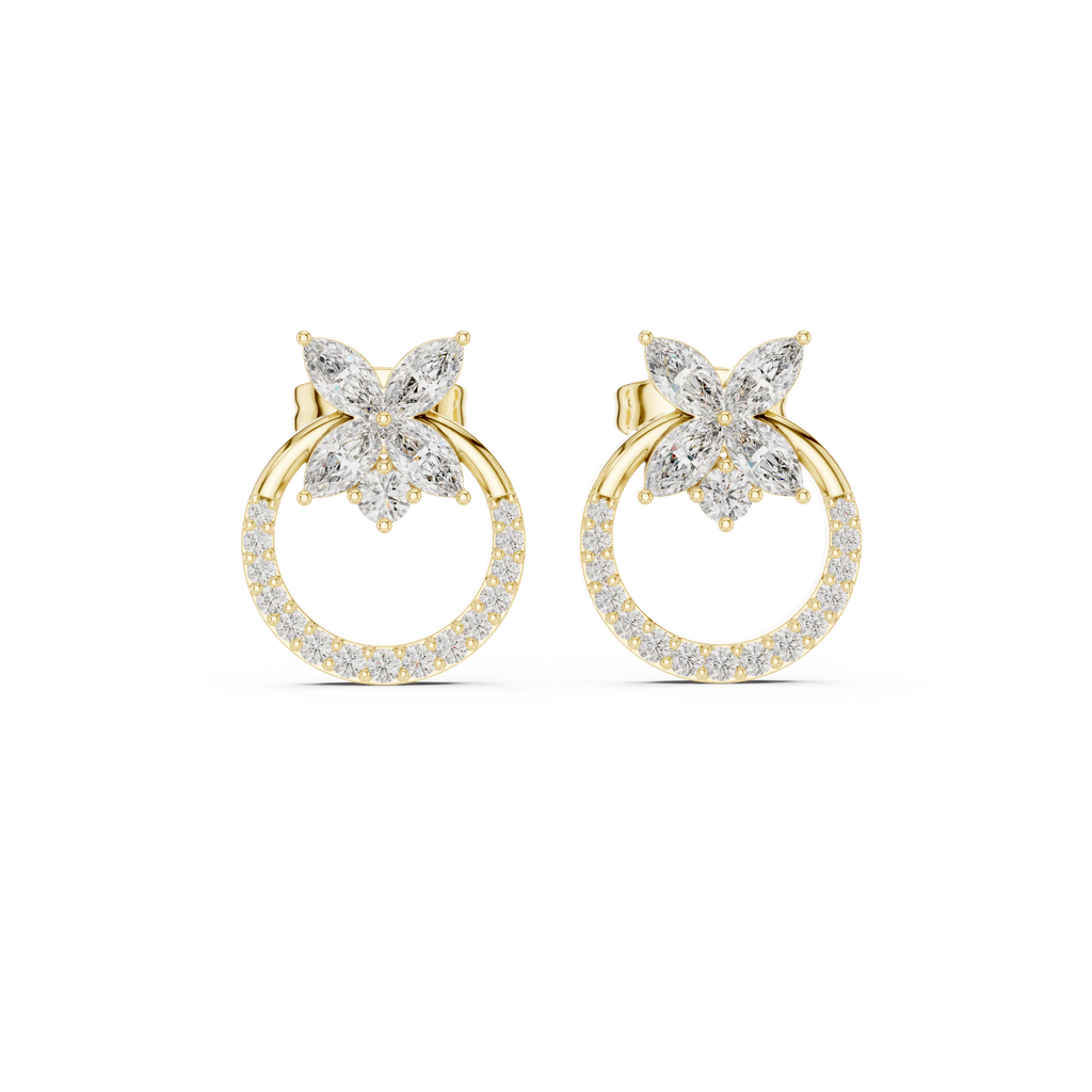 Diamond Butterfly Halo Stud Earrings