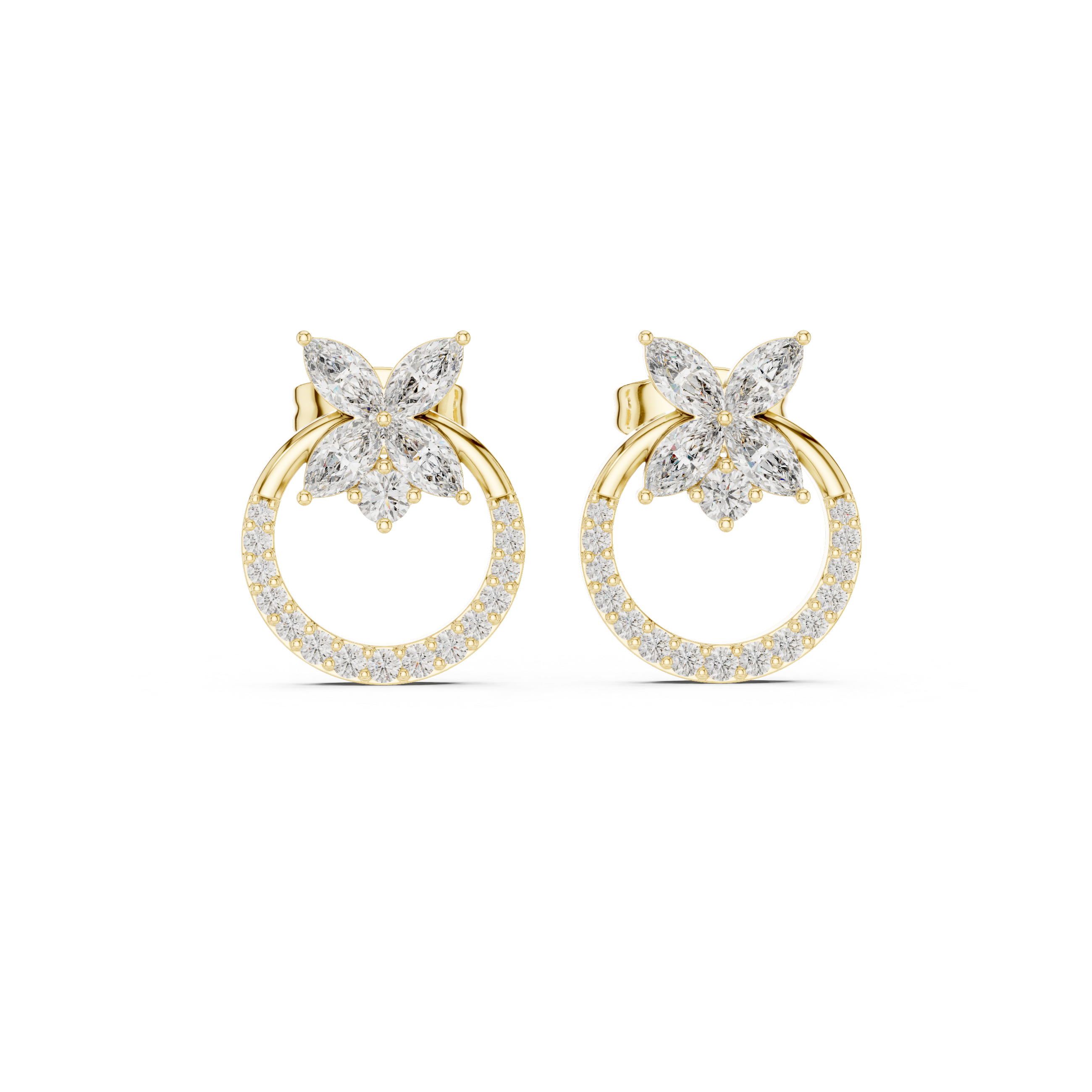 Diamond Butterfly Halo Stud Earrings