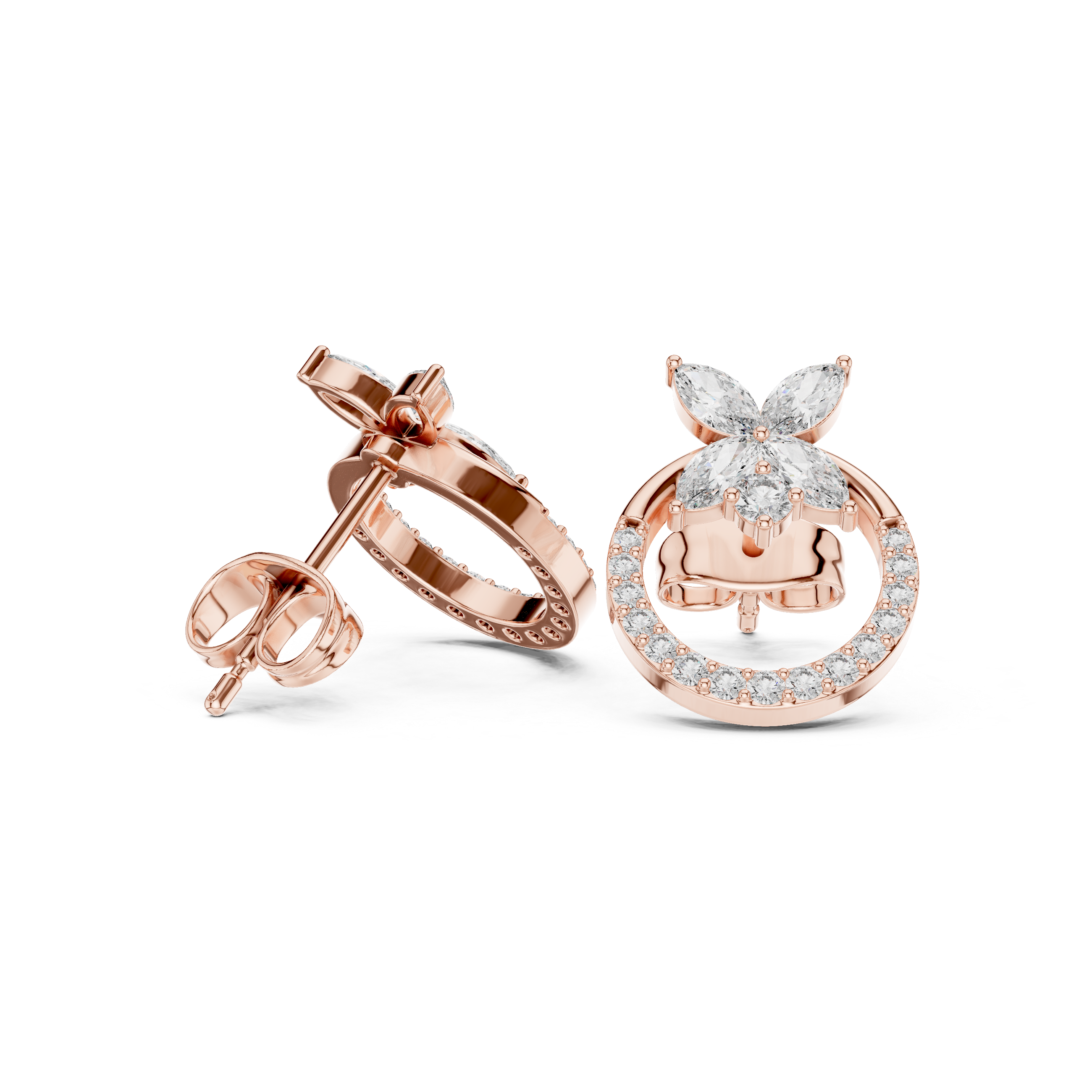 Diamond Butterfly Halo Stud Earrings