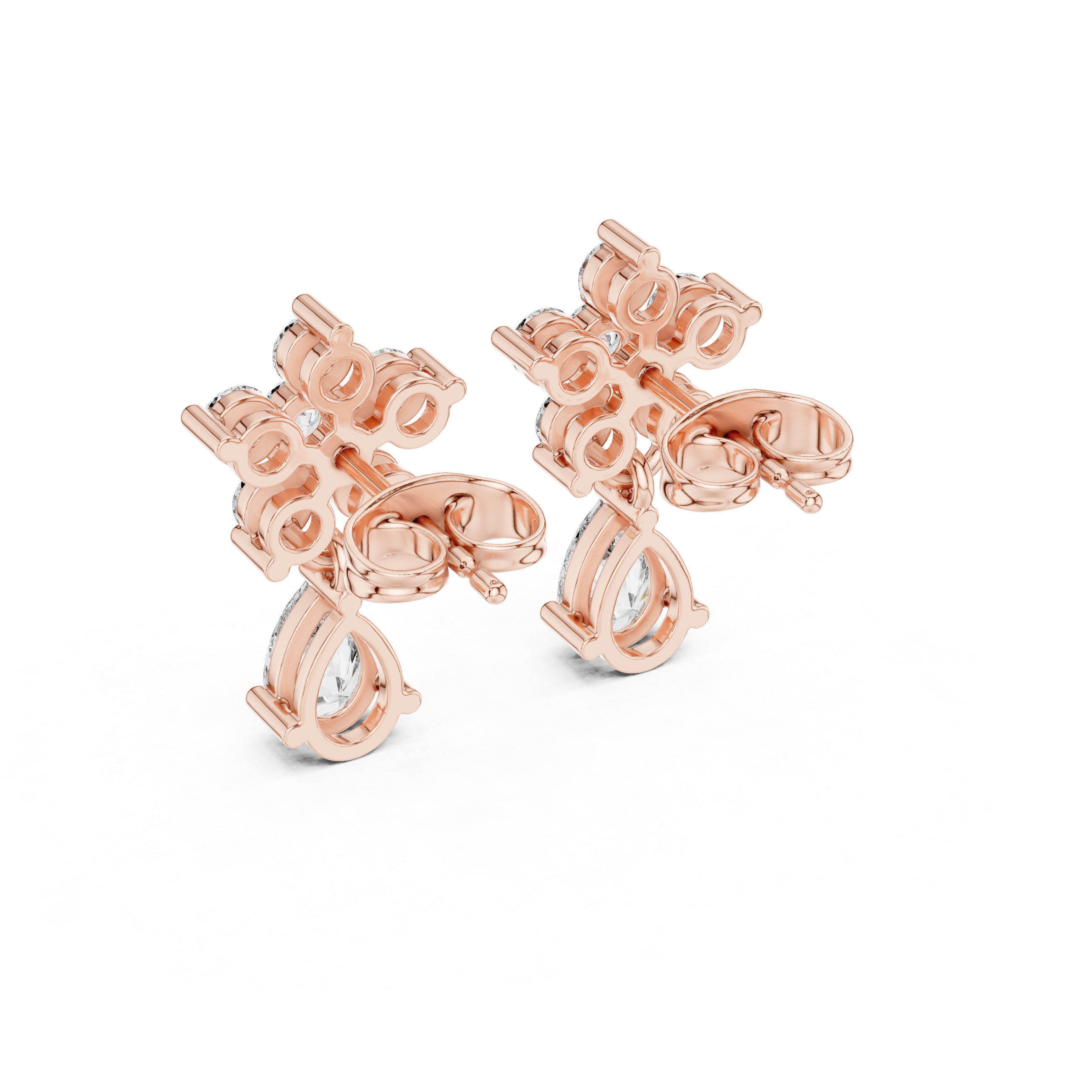 Pear Drop & Round Diamond Floral Stud Earrings