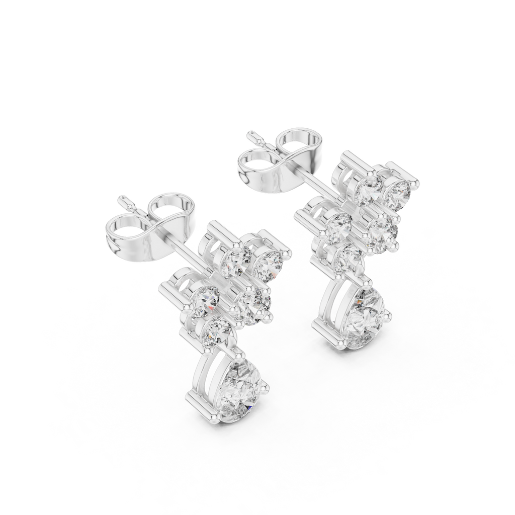 Pear Drop & Round Diamond Floral Stud Earrings
