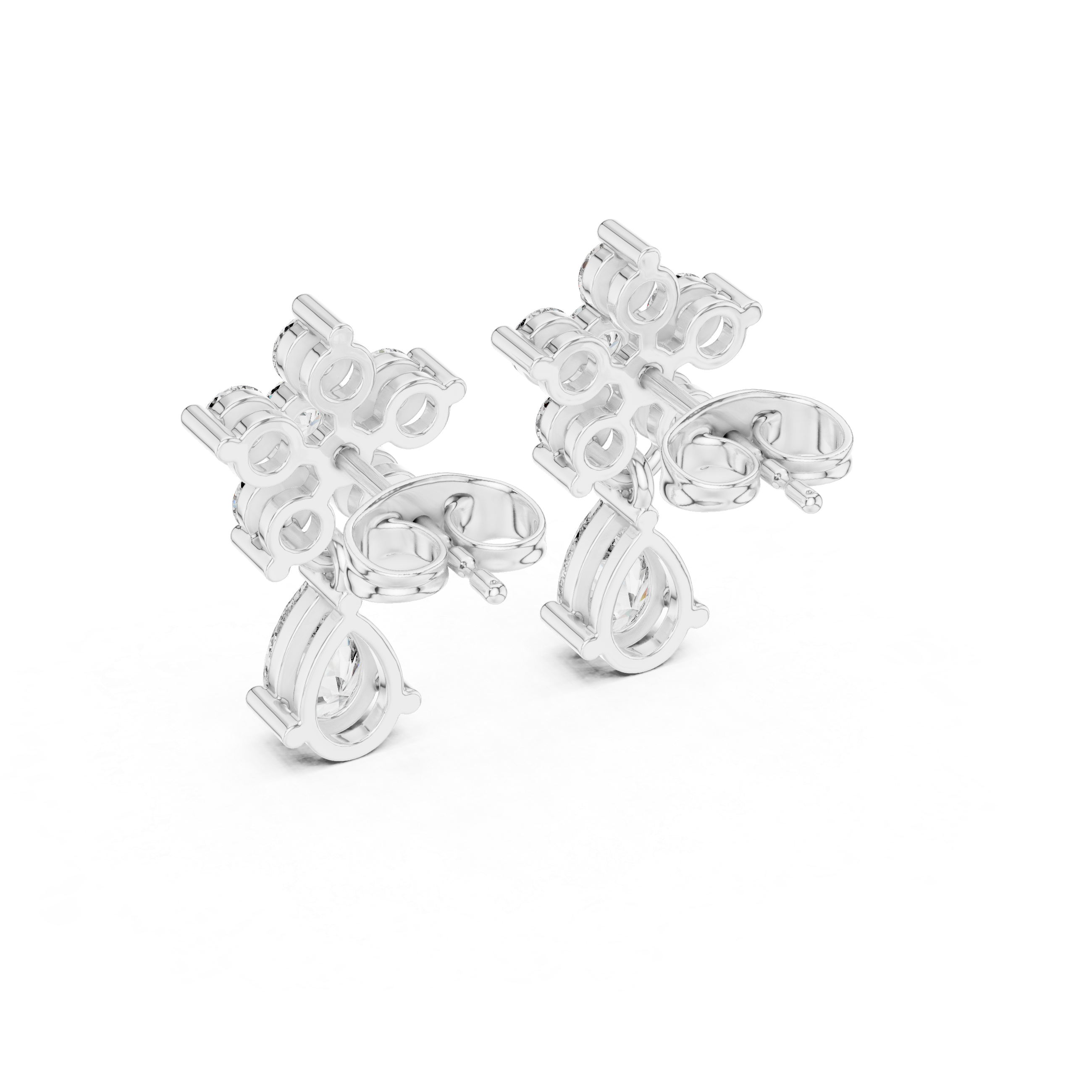 Pear Drop & Round Diamond Floral Stud Earrings