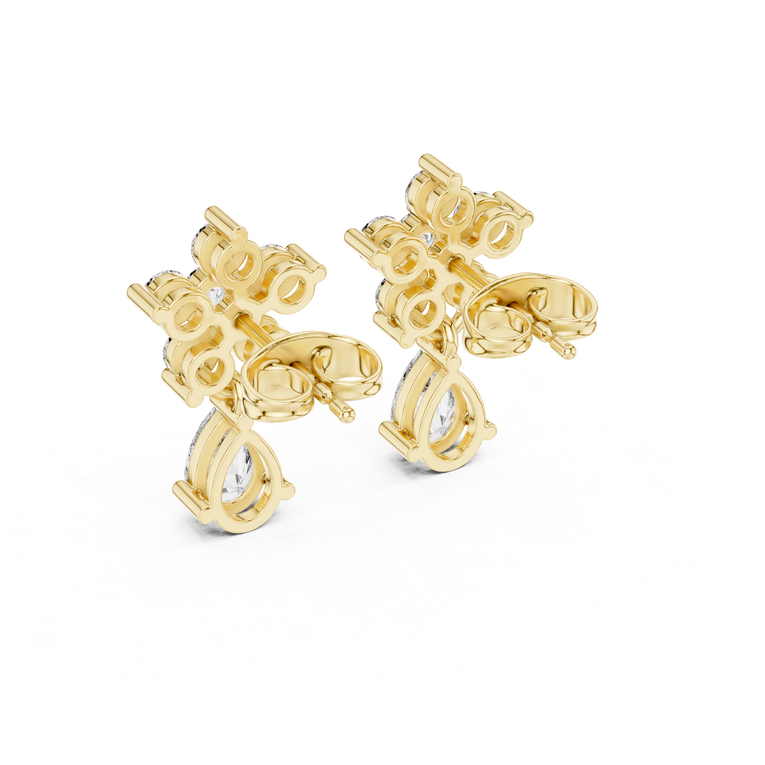 Pear Drop & Round Diamond Floral Stud Earrings