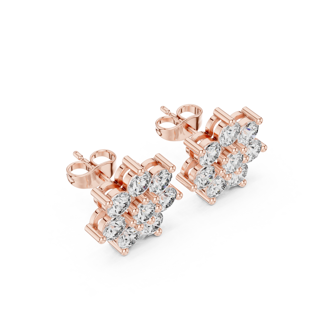Round Diamond Floral Cluster Stud Earrings