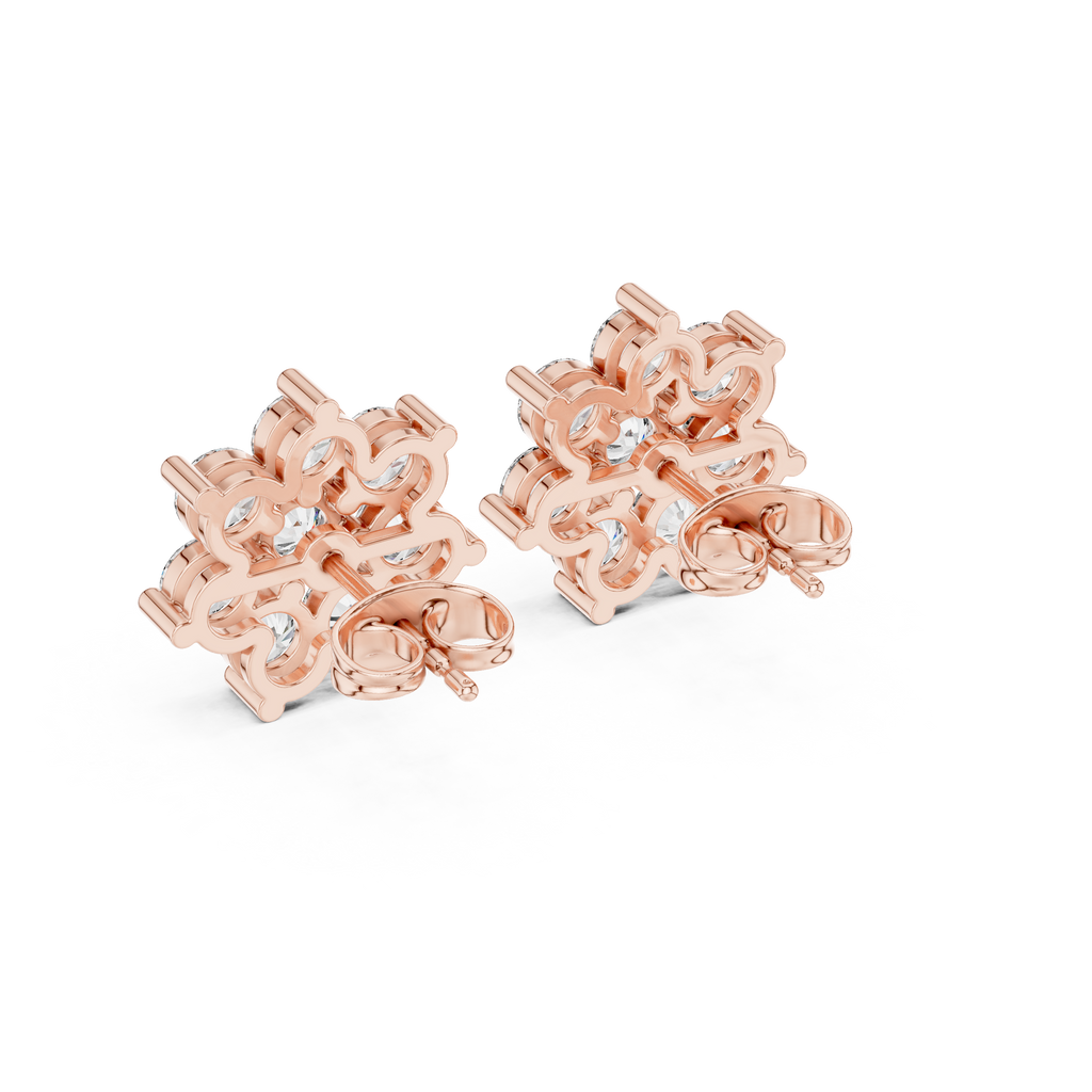 Round Diamond Floral Cluster Stud Earrings
