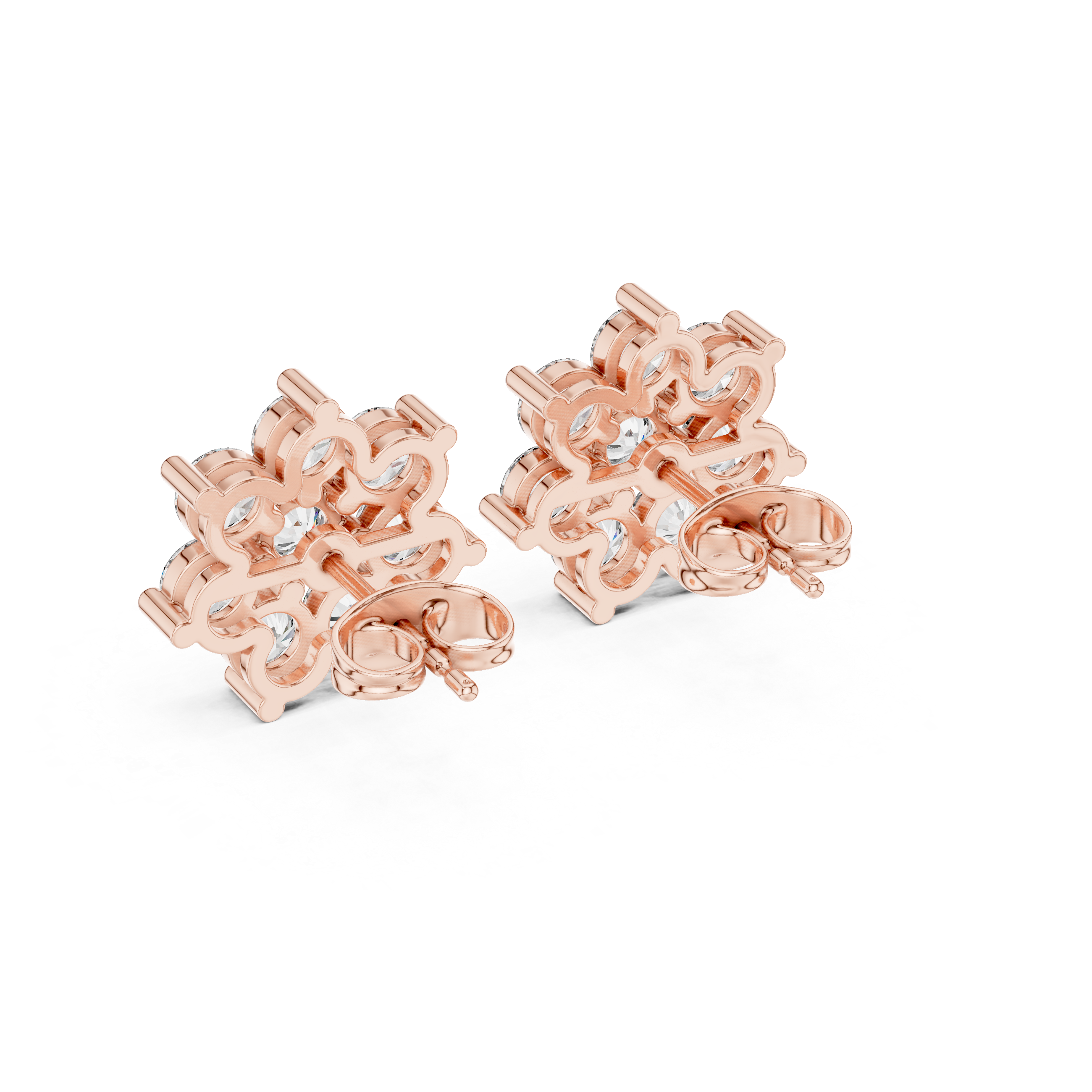 Round Diamond Floral Cluster Stud Earrings