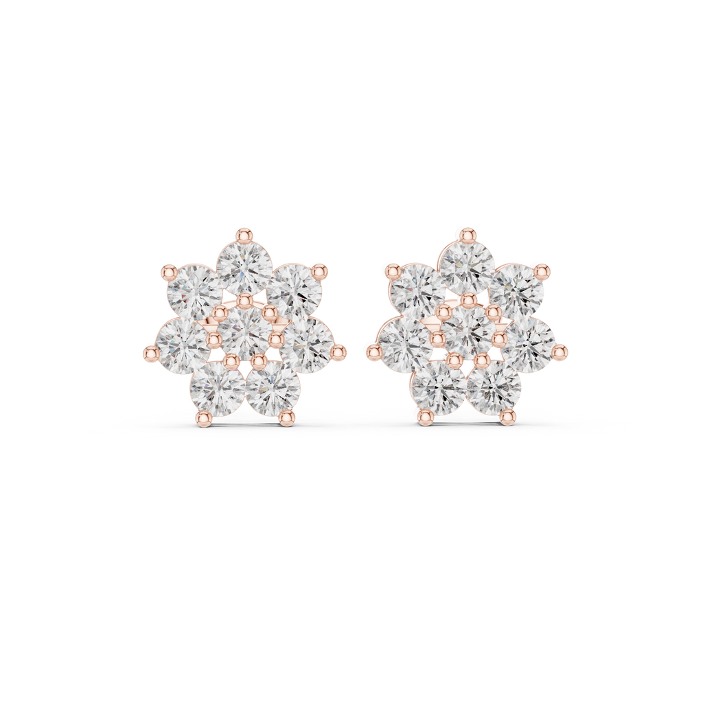 Round Diamond Floral Cluster Stud Earrings