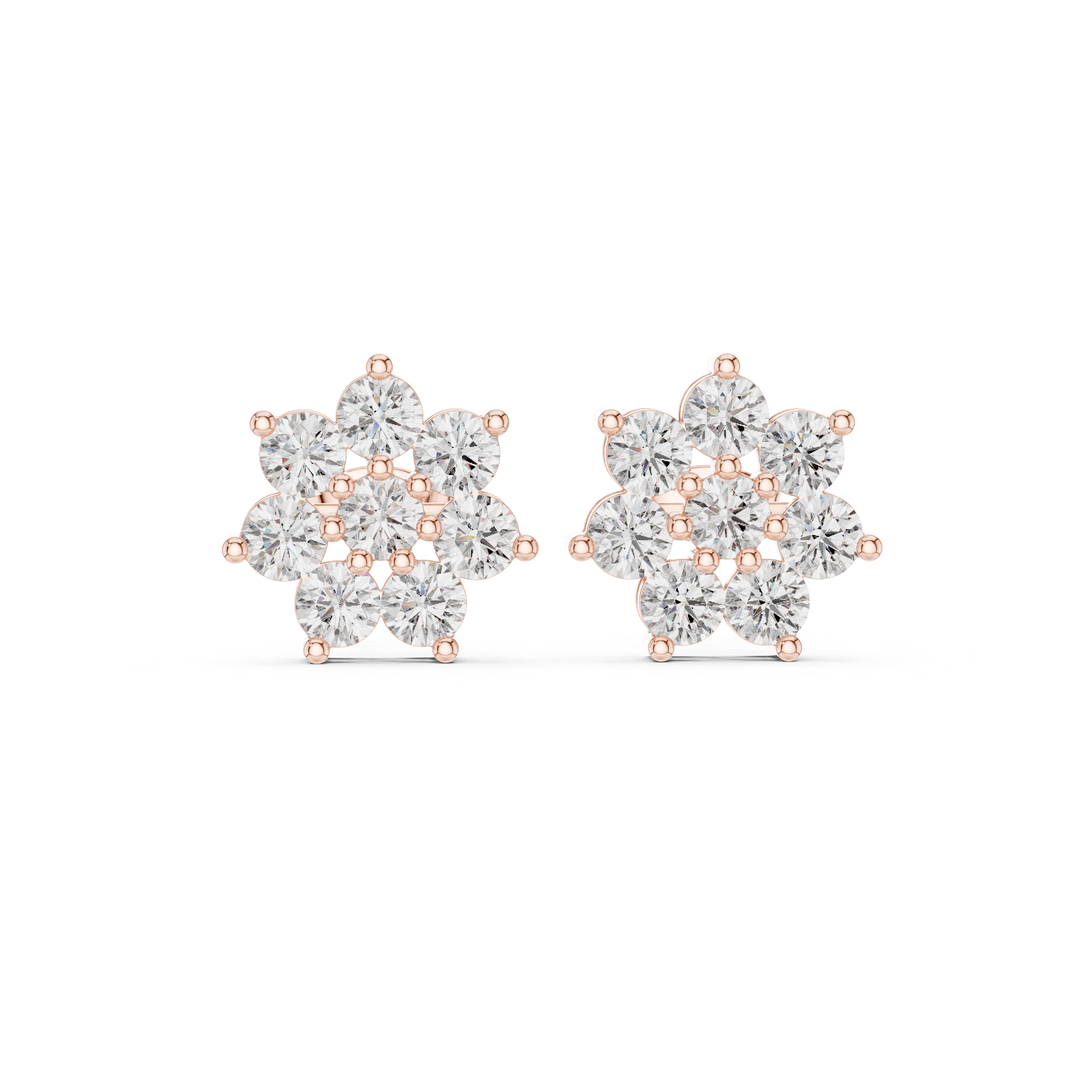 Round Diamond Floral Cluster Stud Earrings
