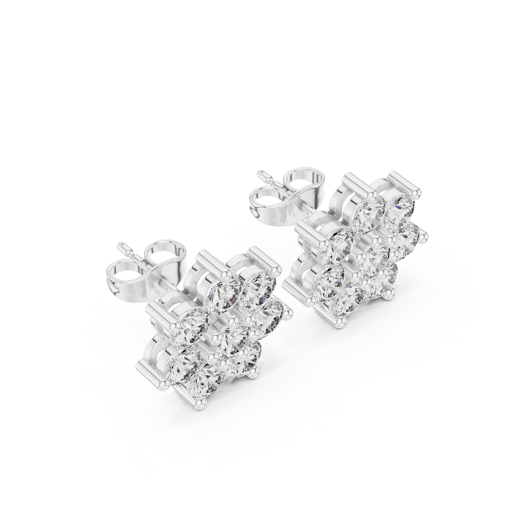 Round Diamond Floral Cluster Stud Earrings