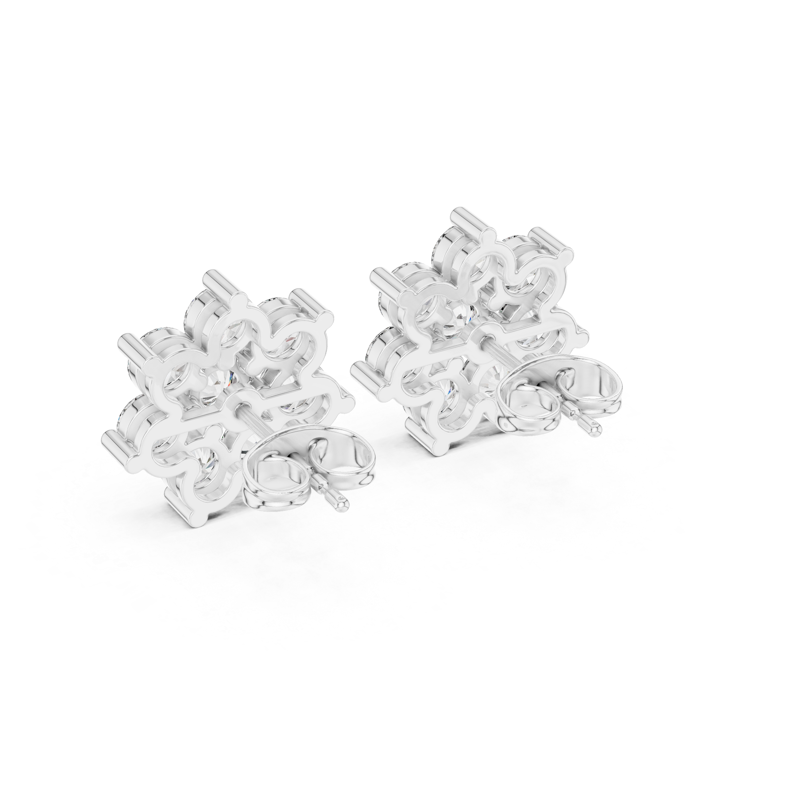 Round Diamond Floral Cluster Stud Earrings