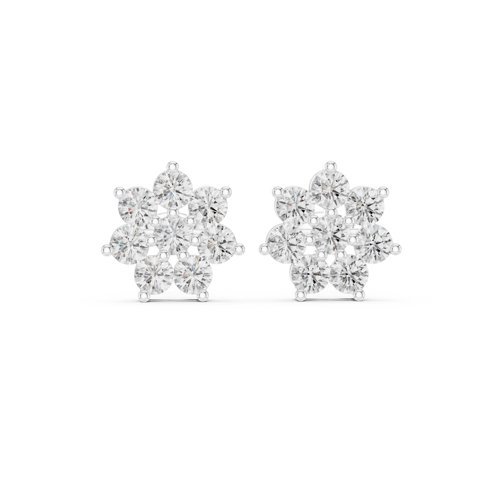 Round Diamond Floral Cluster Stud Earrings