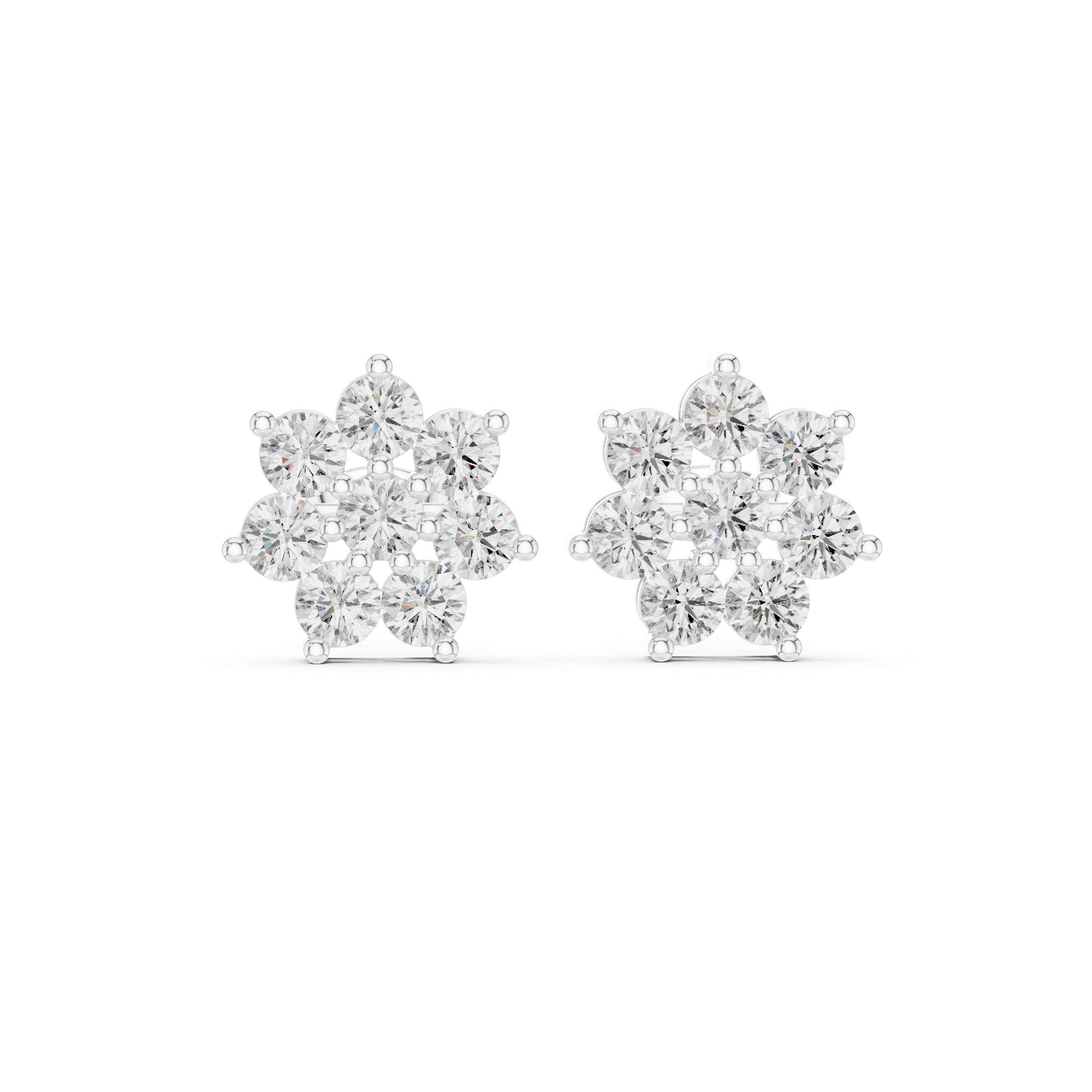 Round Diamond Floral Cluster Stud Earrings