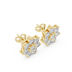 Round Diamond Floral Cluster Stud Earrings