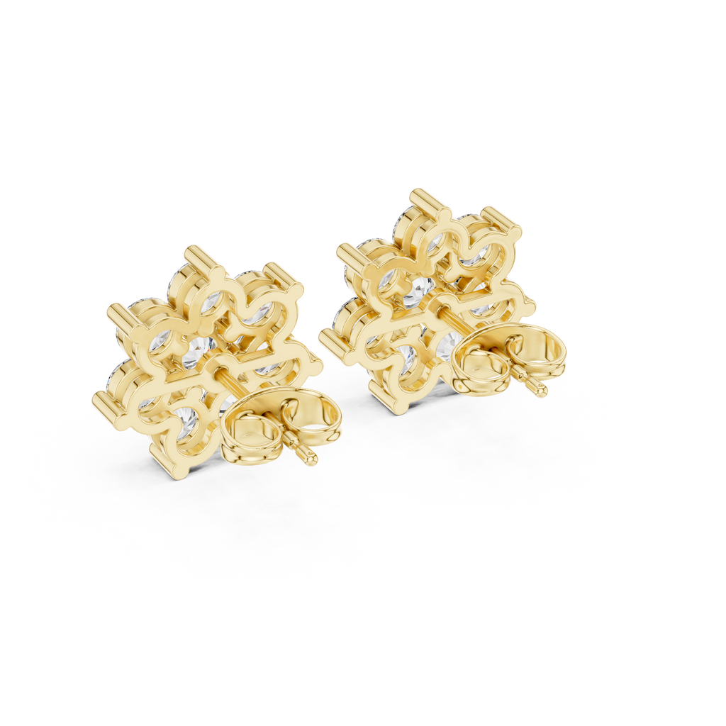 Round Diamond Floral Cluster Stud Earrings