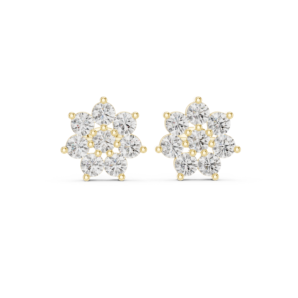 Round Diamond Floral Cluster Stud Earrings