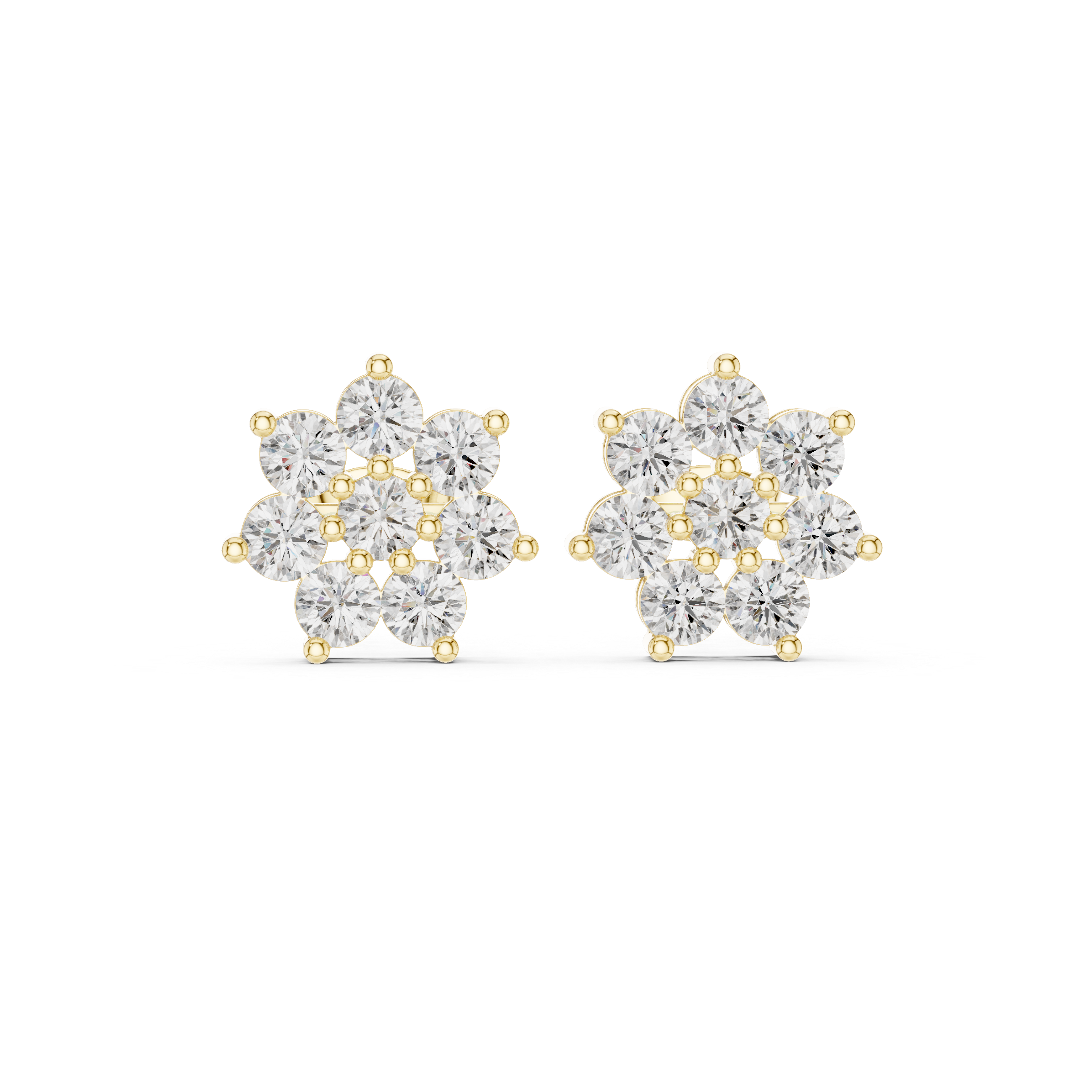Round Diamond Floral Cluster Stud Earrings