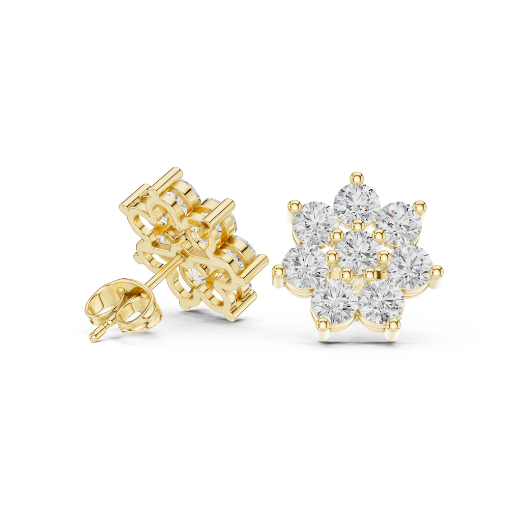 Round Diamond Floral Cluster Stud Earrings