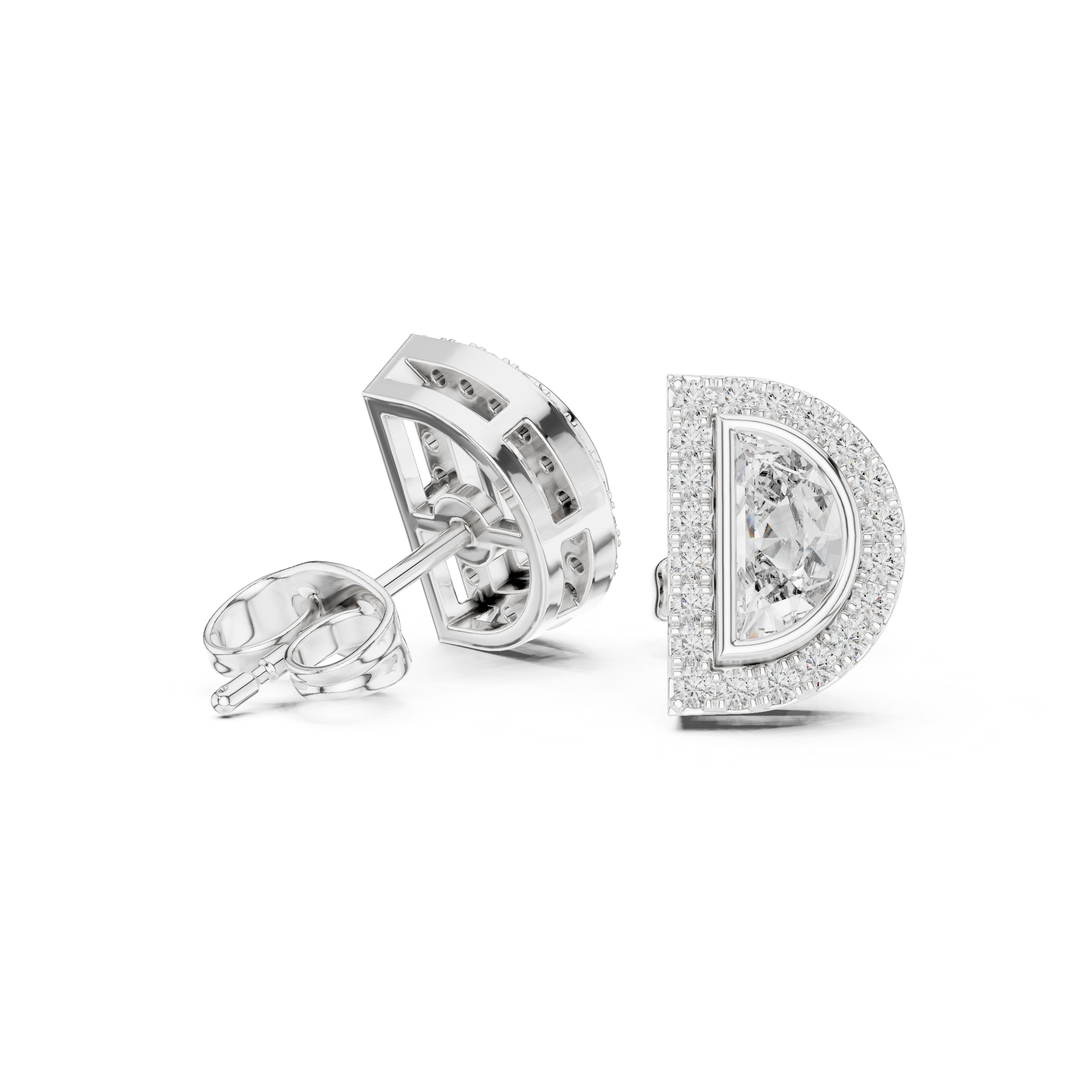 Half Moon Diamond Halo Stud Earrings