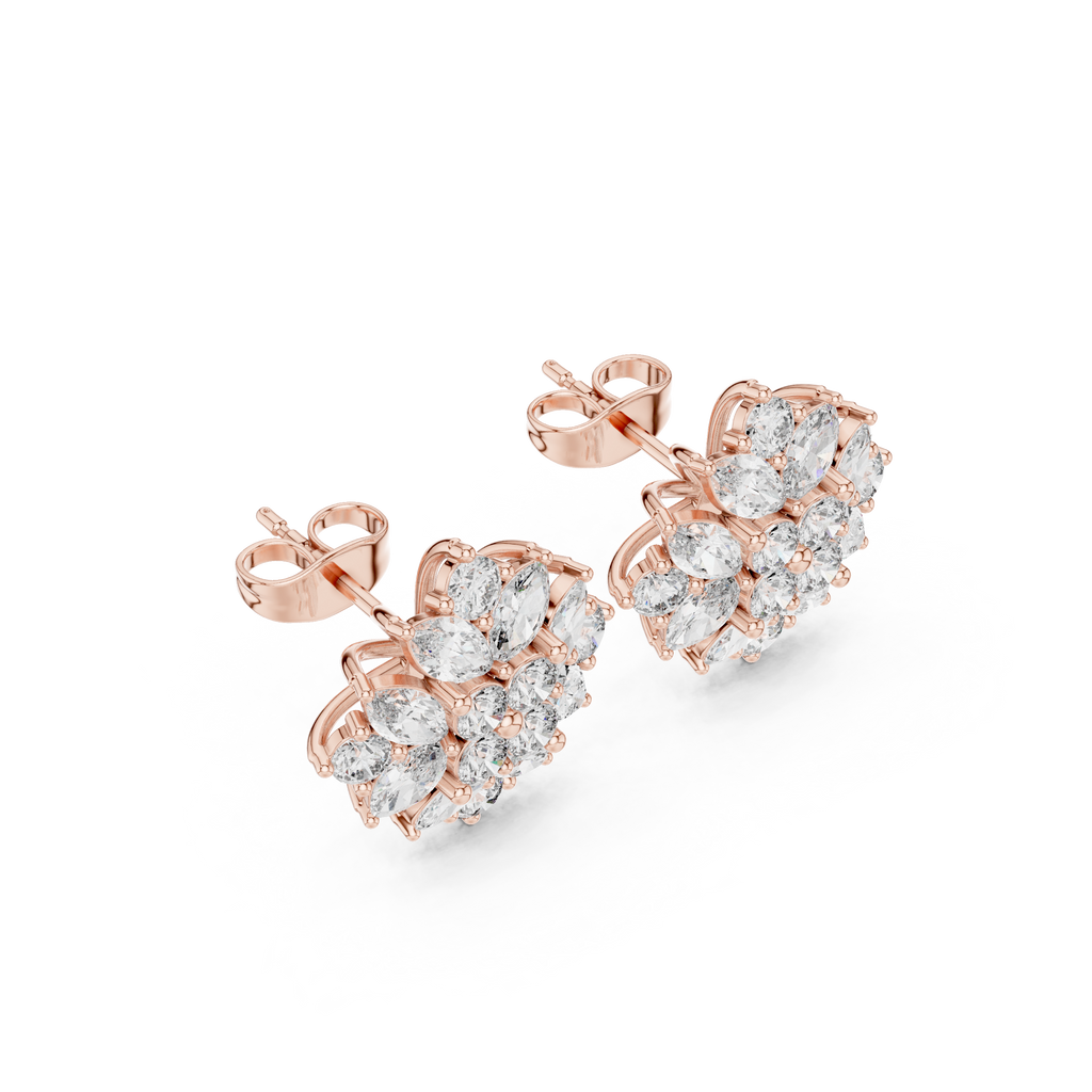 Floral Marquise & Round Diamond Stud Earrings