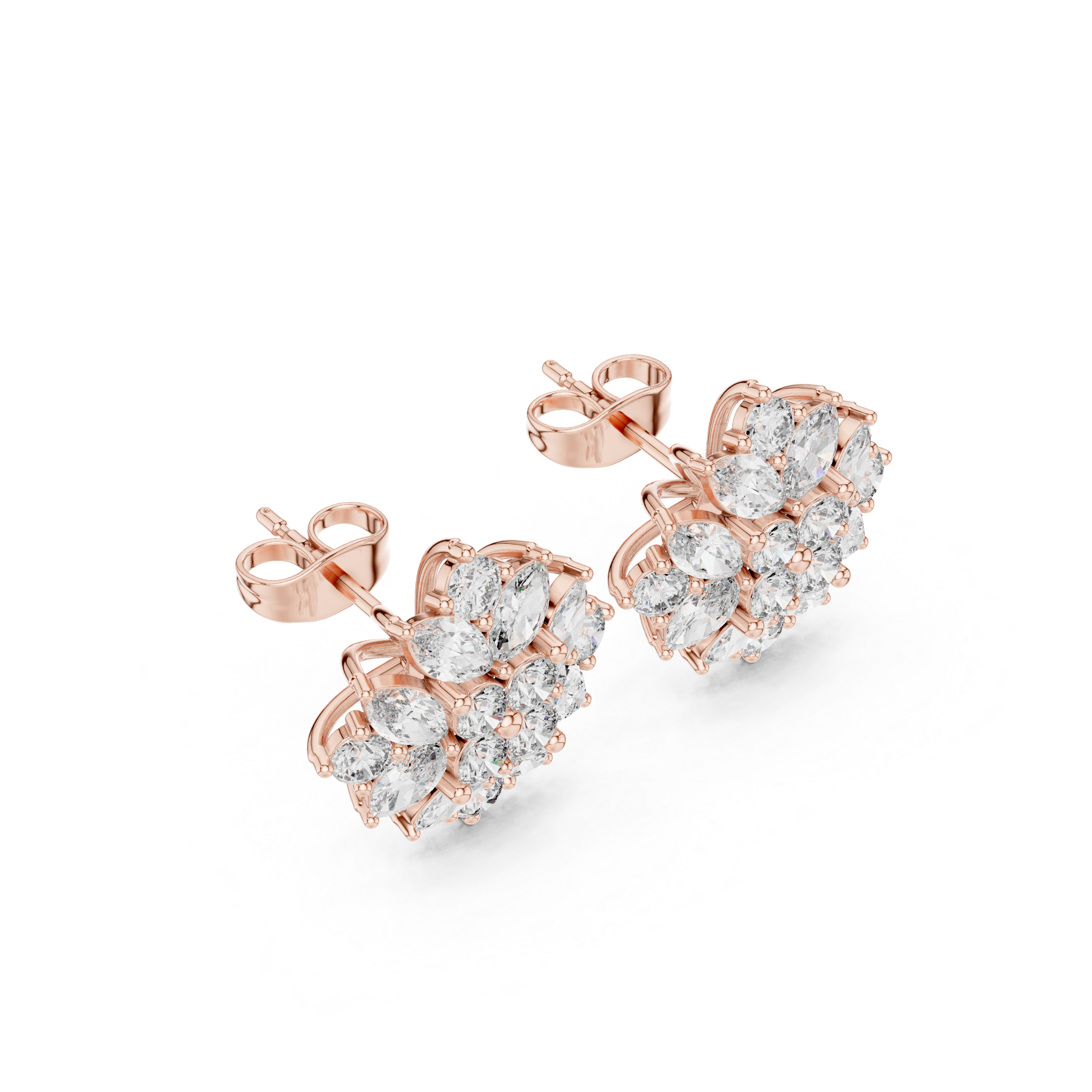 Floral Marquise & Round Diamond Stud Earrings