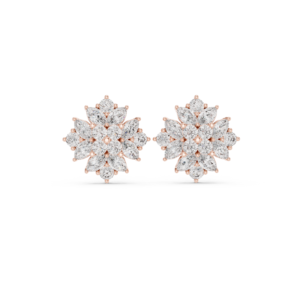 Floral Marquise & Round Diamond Stud Earrings