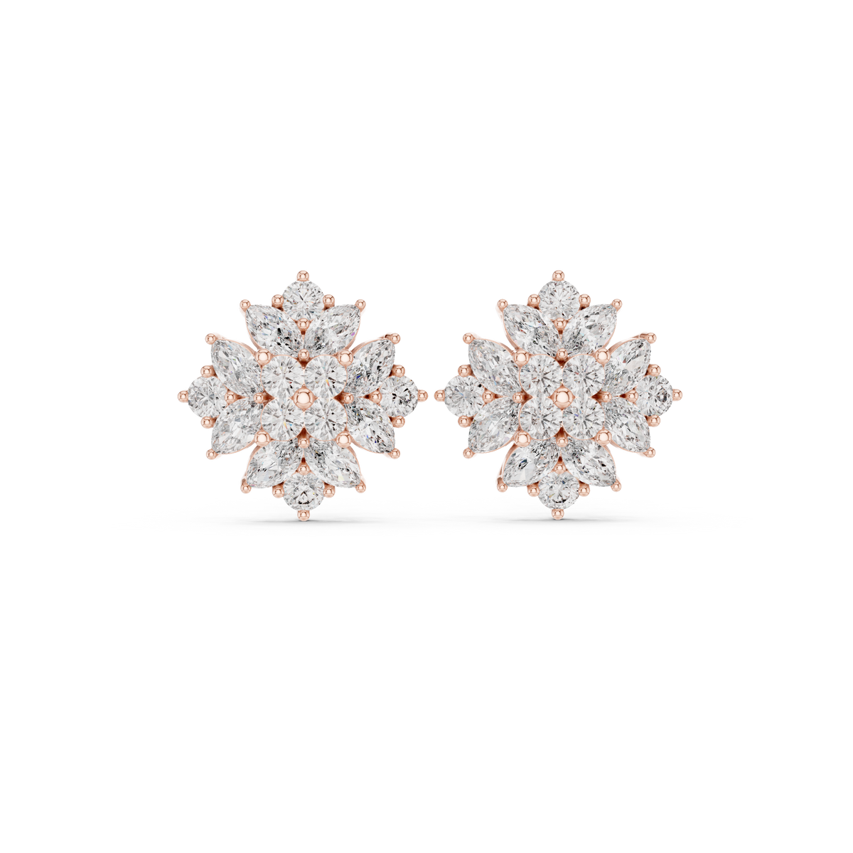 Floral Marquise & Round Diamond Stud Earrings, gallery image — Jewelix Atelier