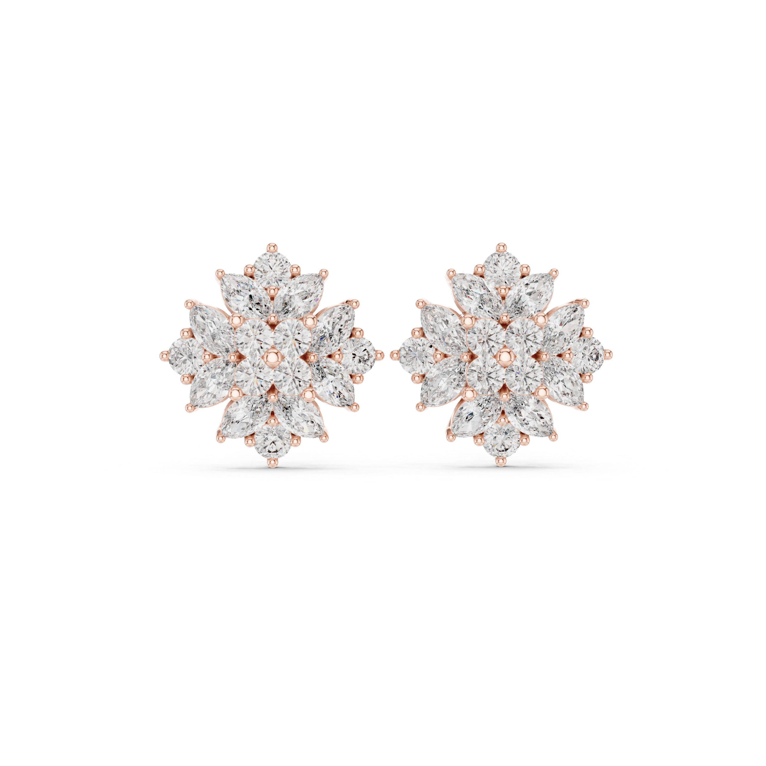 Floral Marquise & Round Diamond Stud Earrings