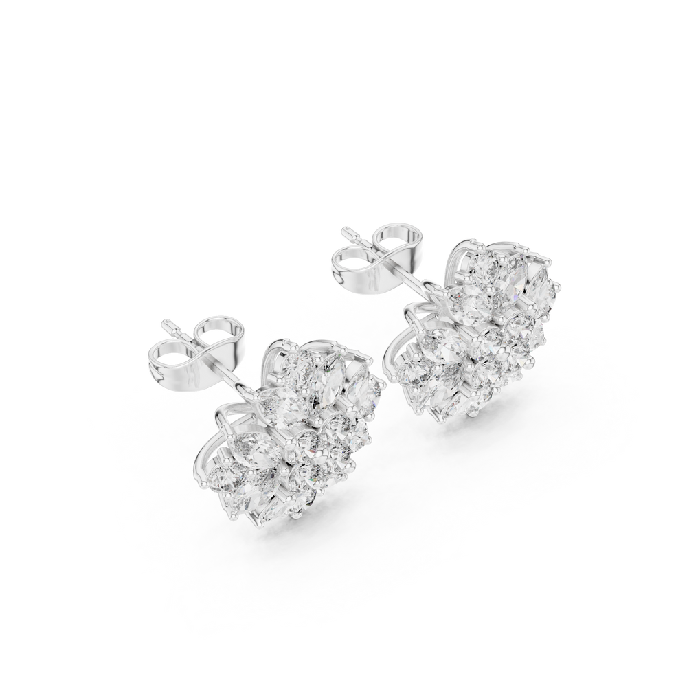 Floral Marquise & Round Diamond Stud Earrings
