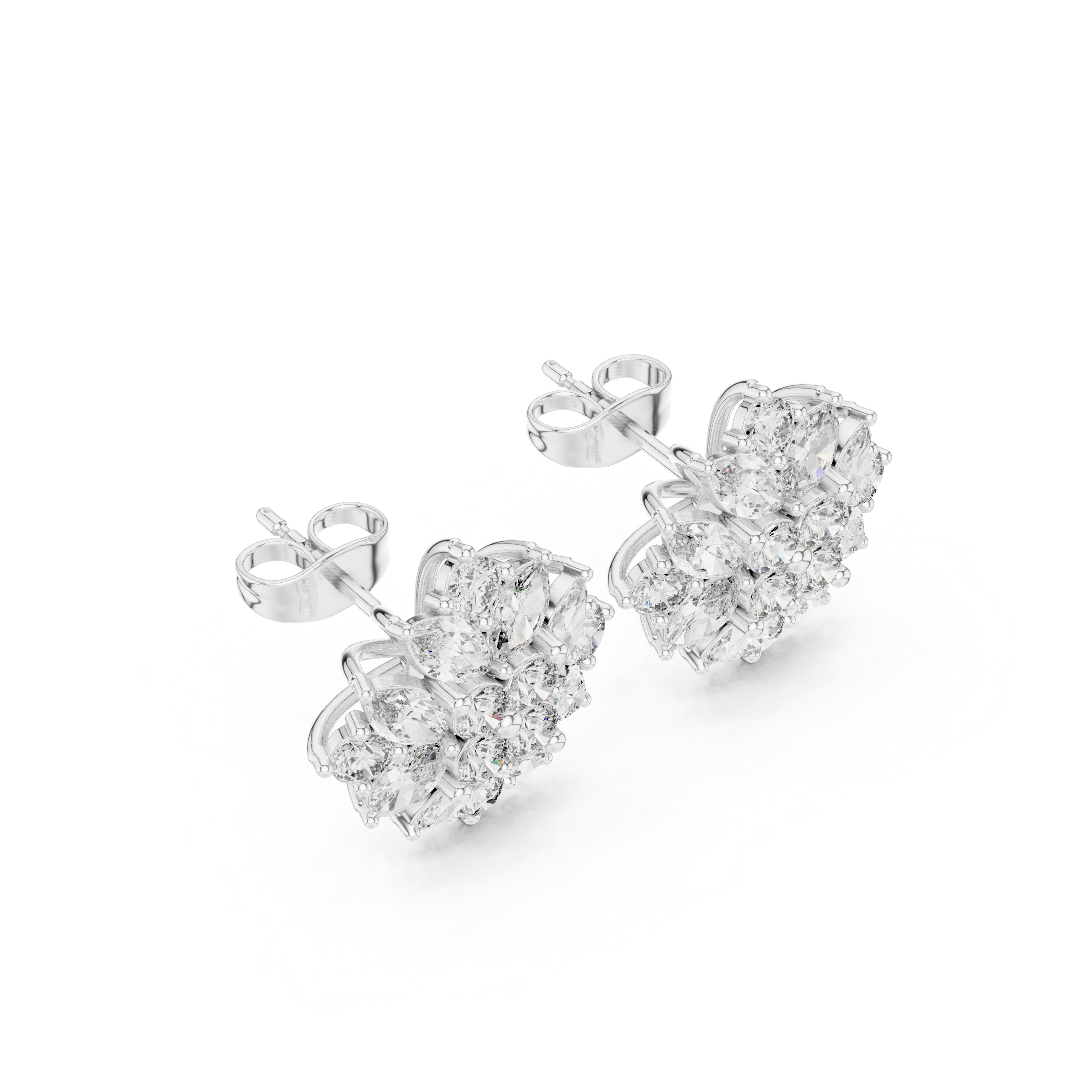 Floral Marquise & Round Diamond Stud Earrings