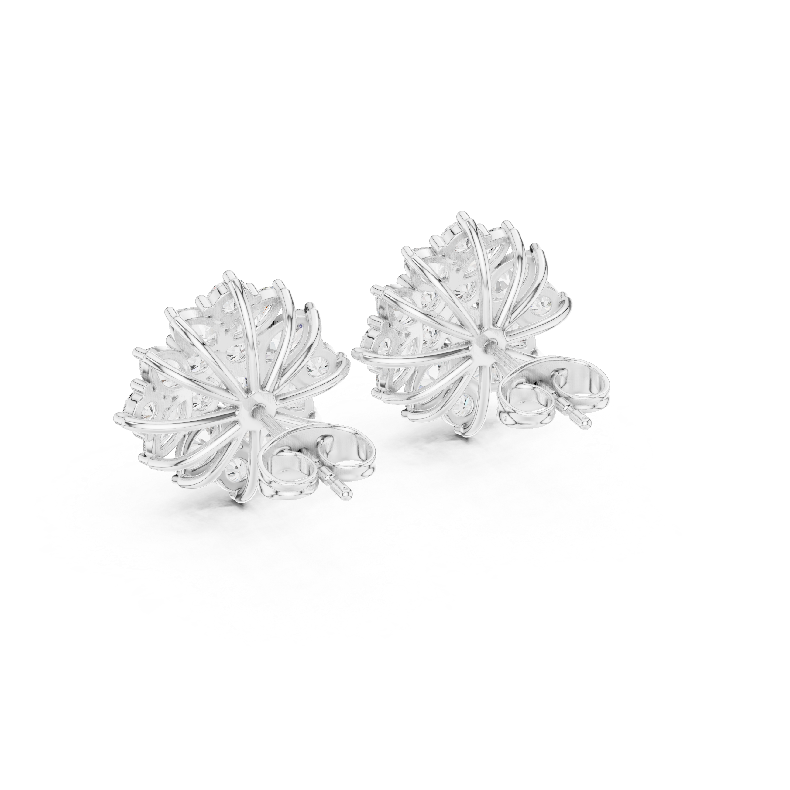 Floral Marquise & Round Diamond Stud Earrings