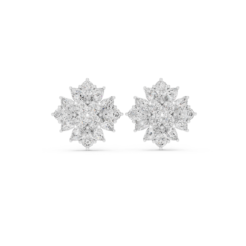 Floral Marquise & Round Diamond Stud Earrings