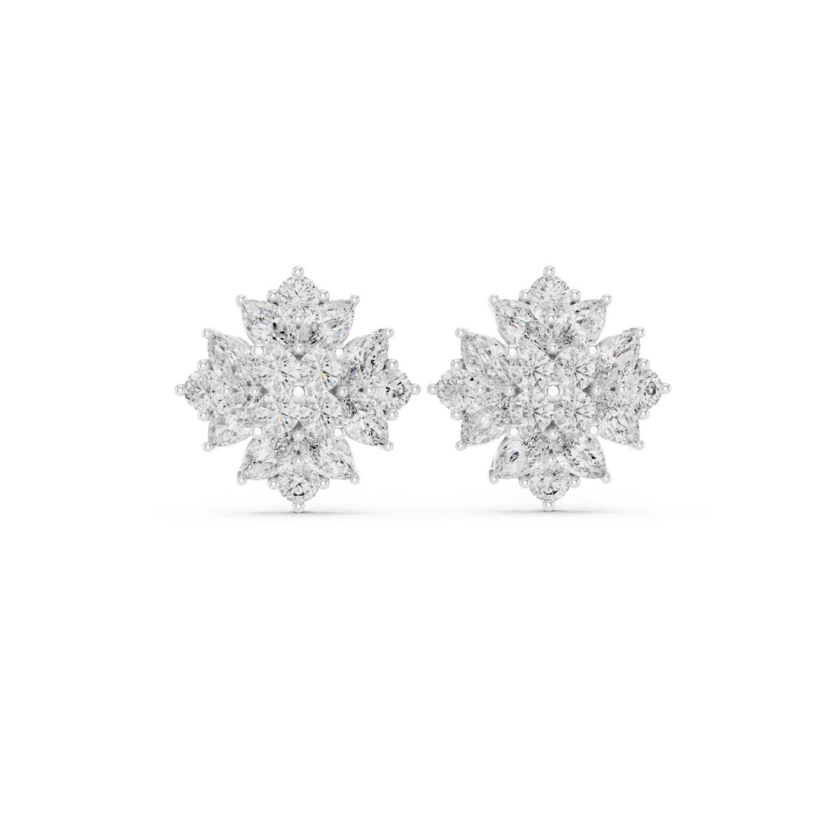 Floral Marquise & Round Diamond Stud Earrings — Jewelix Atelier
