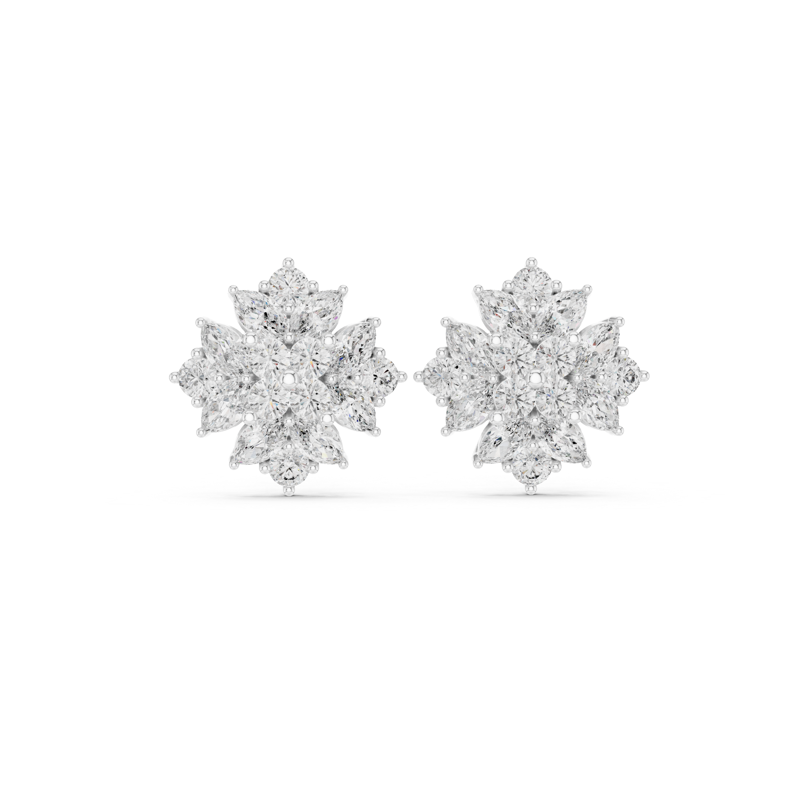 Floral Marquise & Round Diamond Stud Earrings