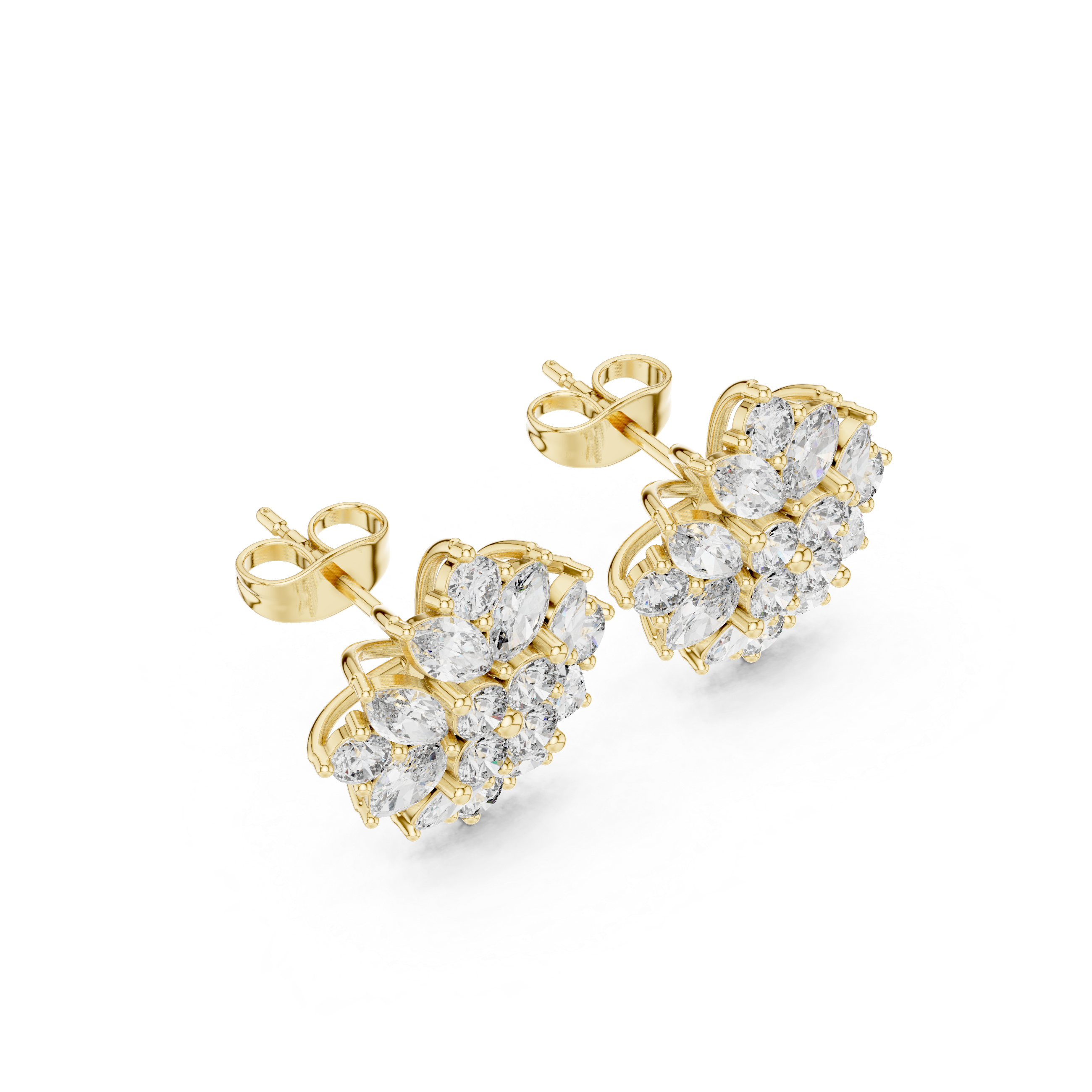 Floral Marquise & Round Diamond Stud Earrings