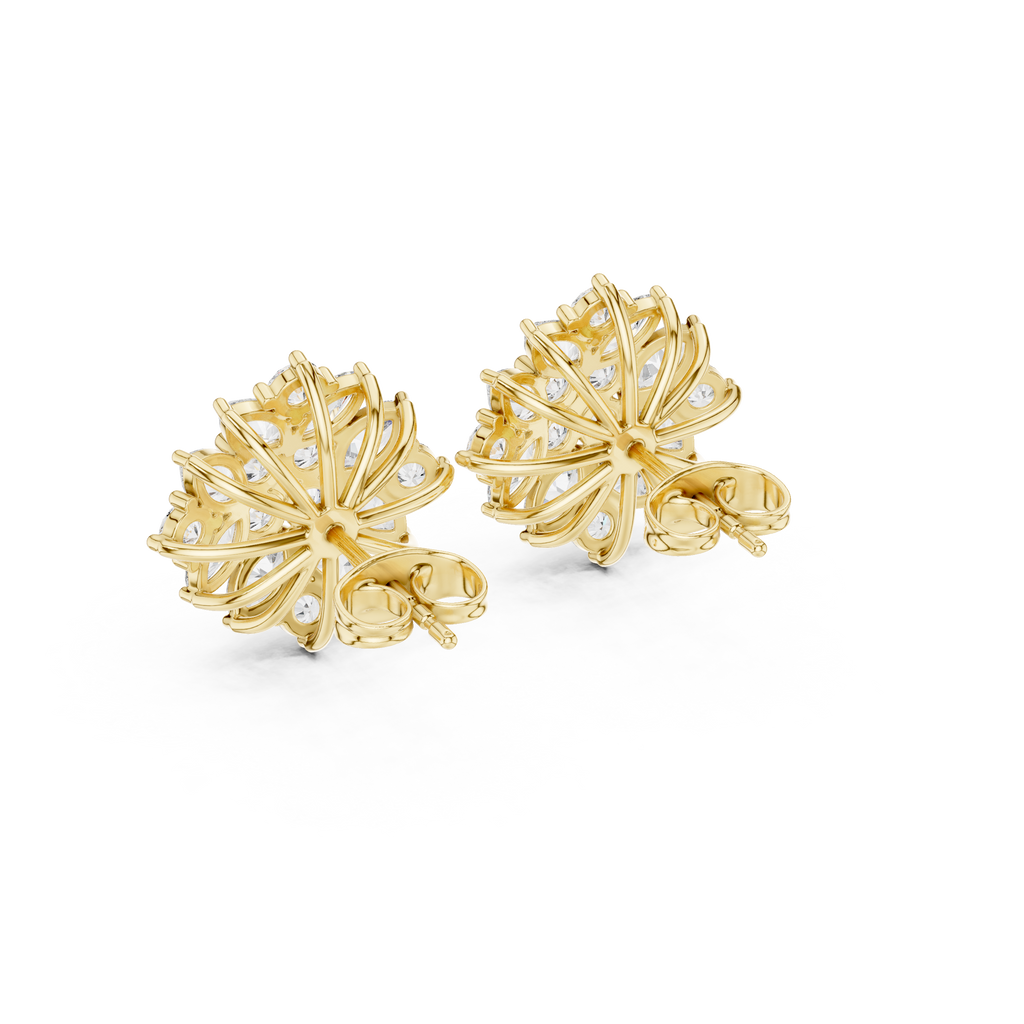 Floral Marquise & Round Diamond Stud Earrings