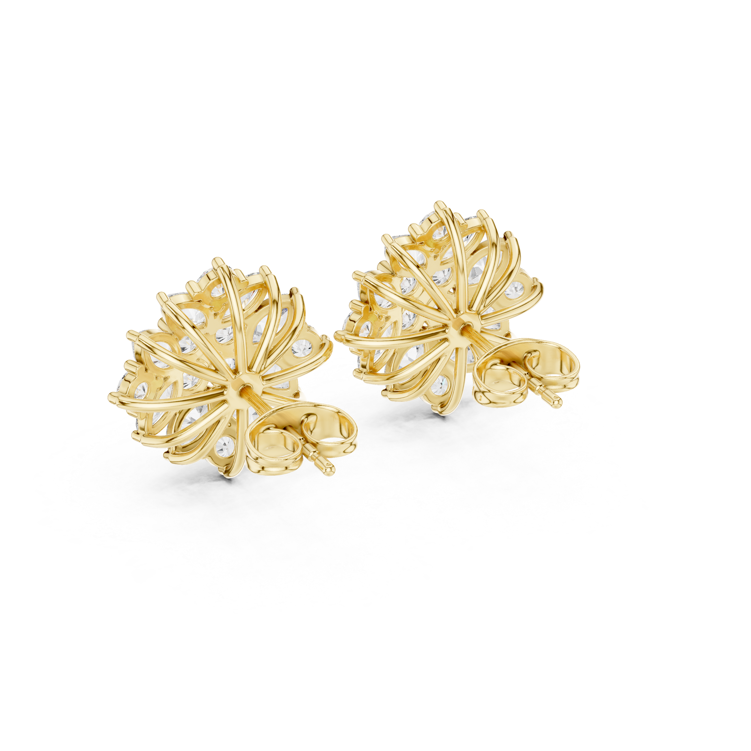 Floral Marquise & Round Diamond Stud Earrings