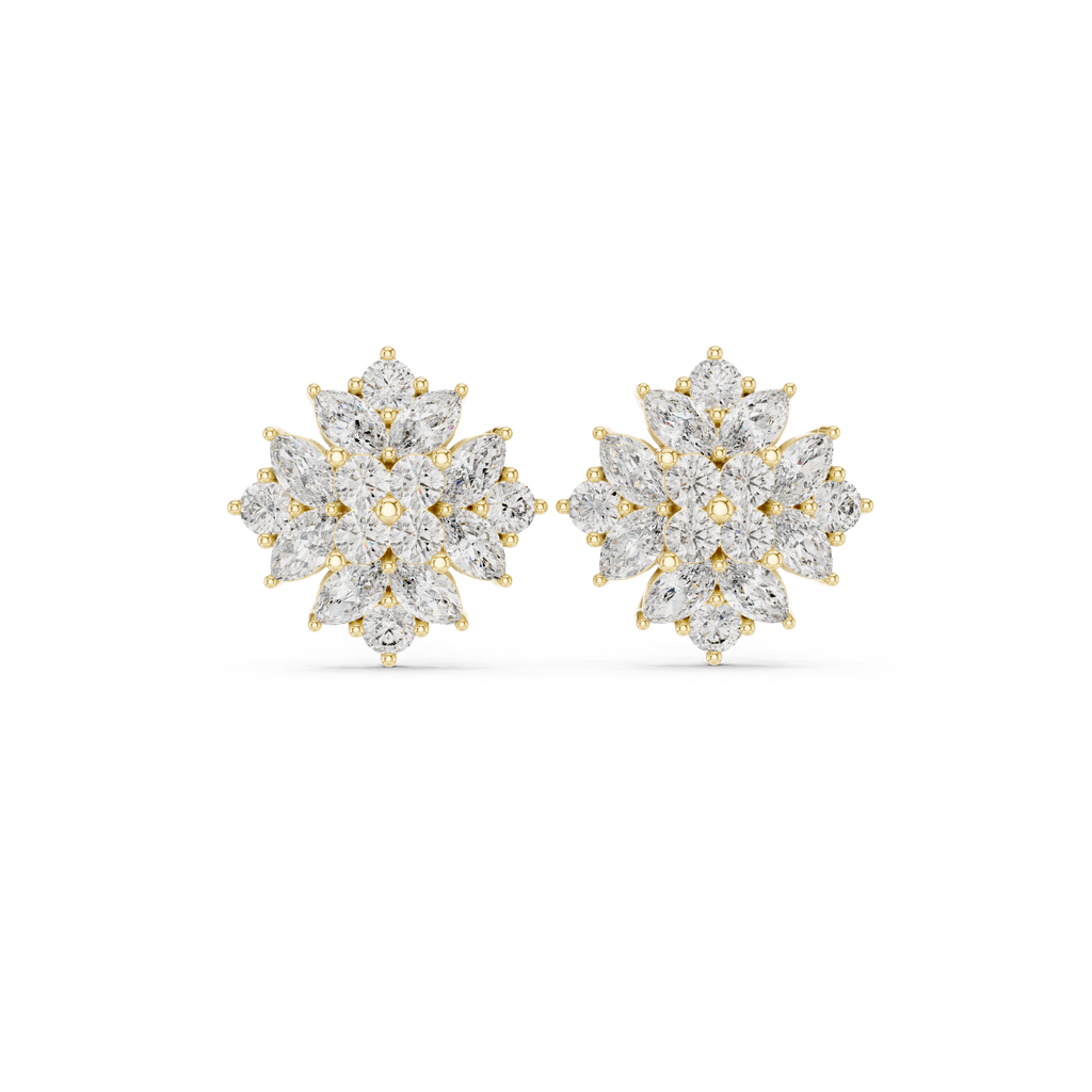 Floral Marquise & Round Diamond Stud Earrings
