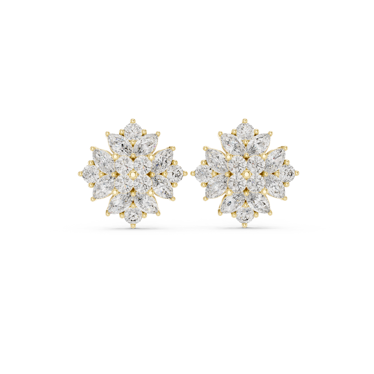 Floral Marquise & Round Diamond Stud Earrings, additional photo — Jewelix Atelier