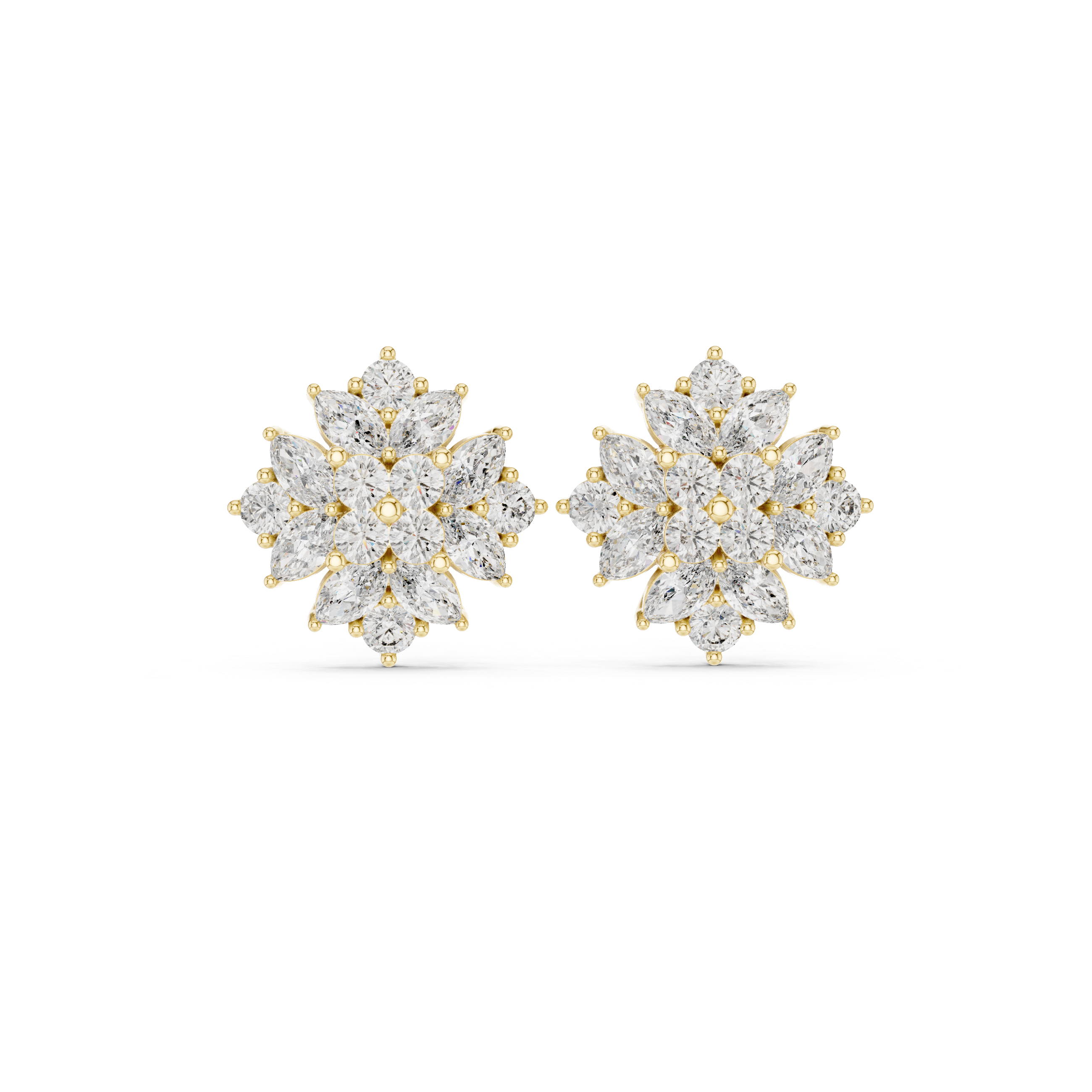 Floral Marquise & Round Diamond Stud Earrings