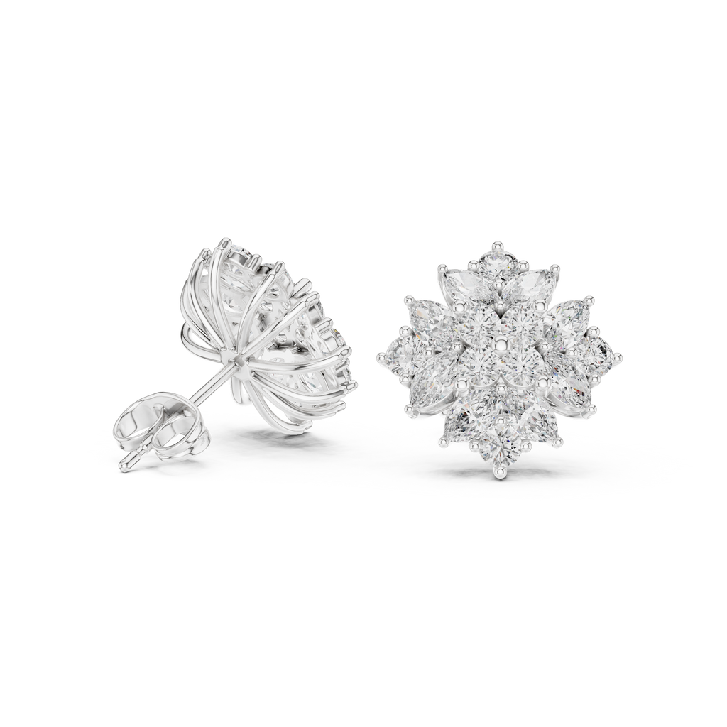 Floral Marquise & Round Diamond Stud Earrings