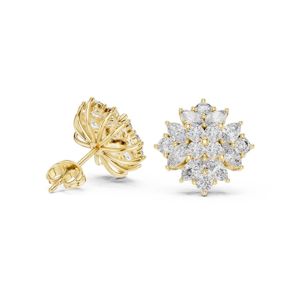 Floral Marquise & Round Diamond Stud Earrings