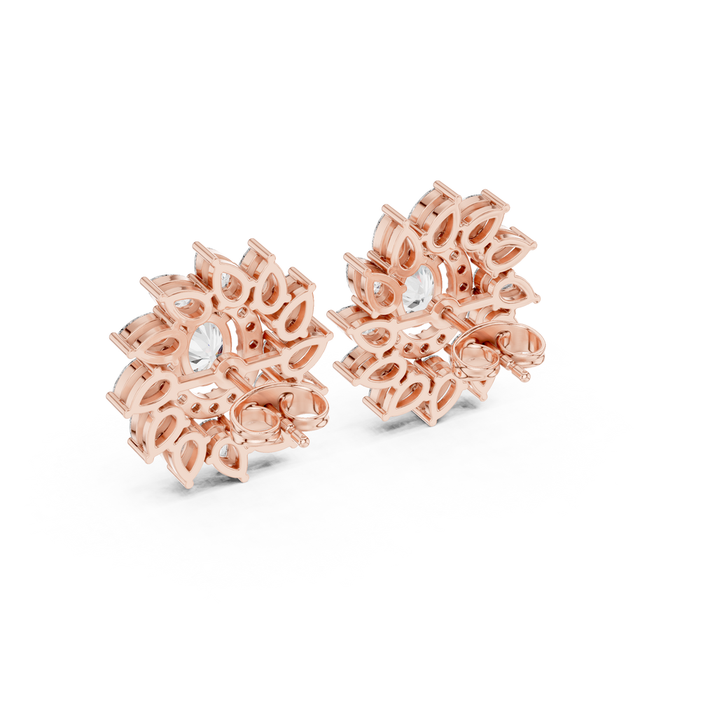 Oval & Pear Halo Diamond Stud Earrings