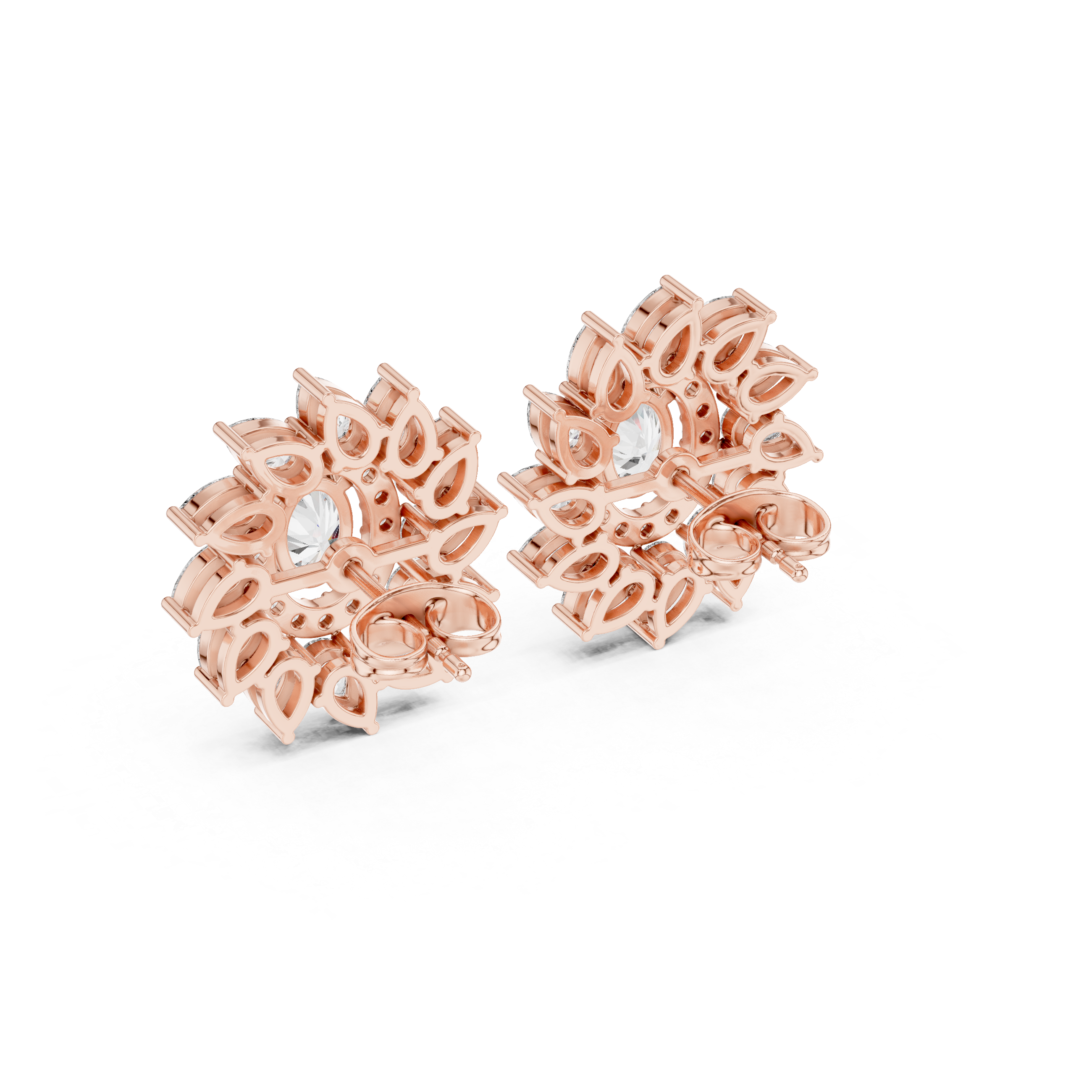 Oval & Pear Halo Diamond Stud Earrings