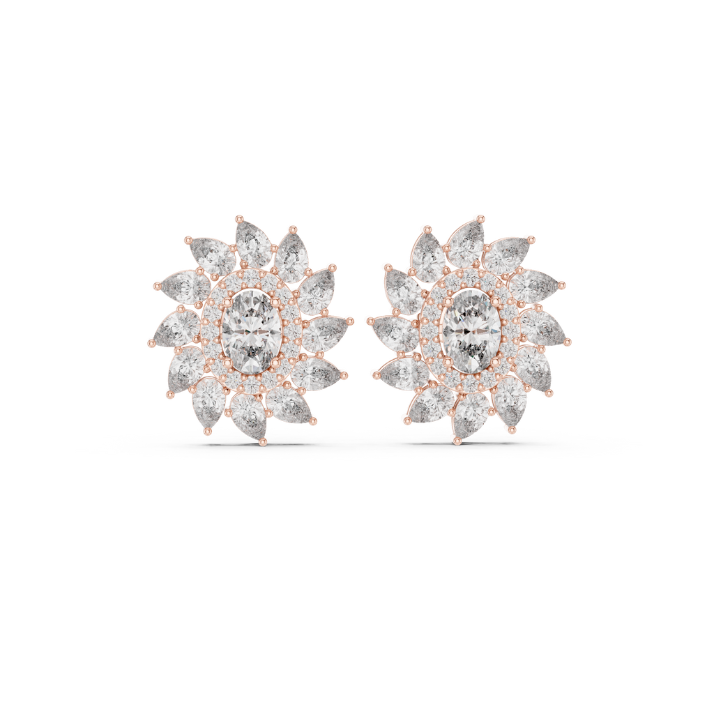 Oval & Pear Halo Diamond Stud Earrings