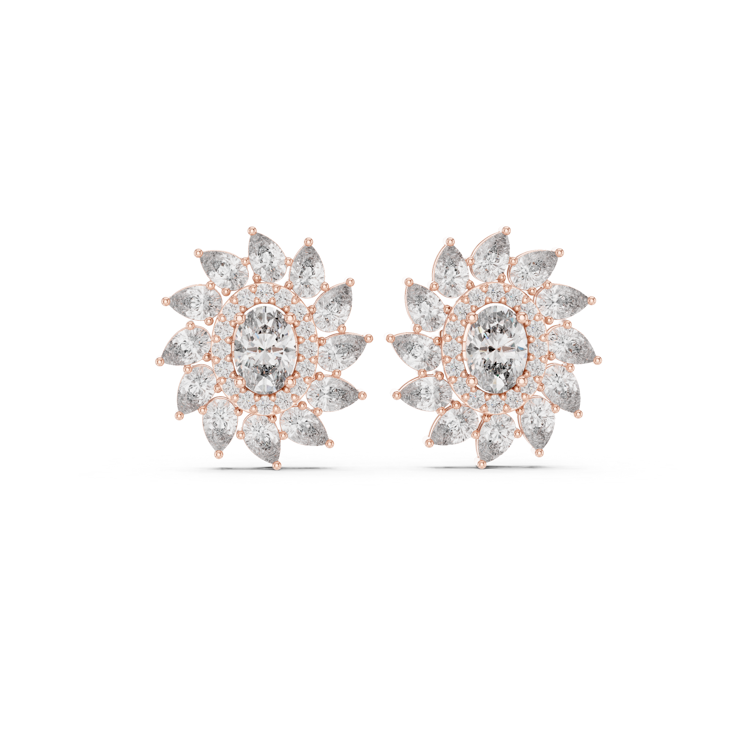 Oval & Pear Halo Diamond Stud Earrings