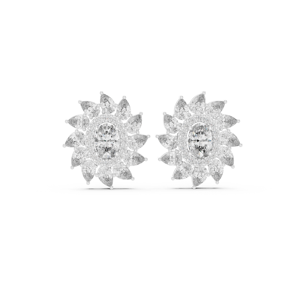 Oval & Pear Halo Diamond Stud Earrings