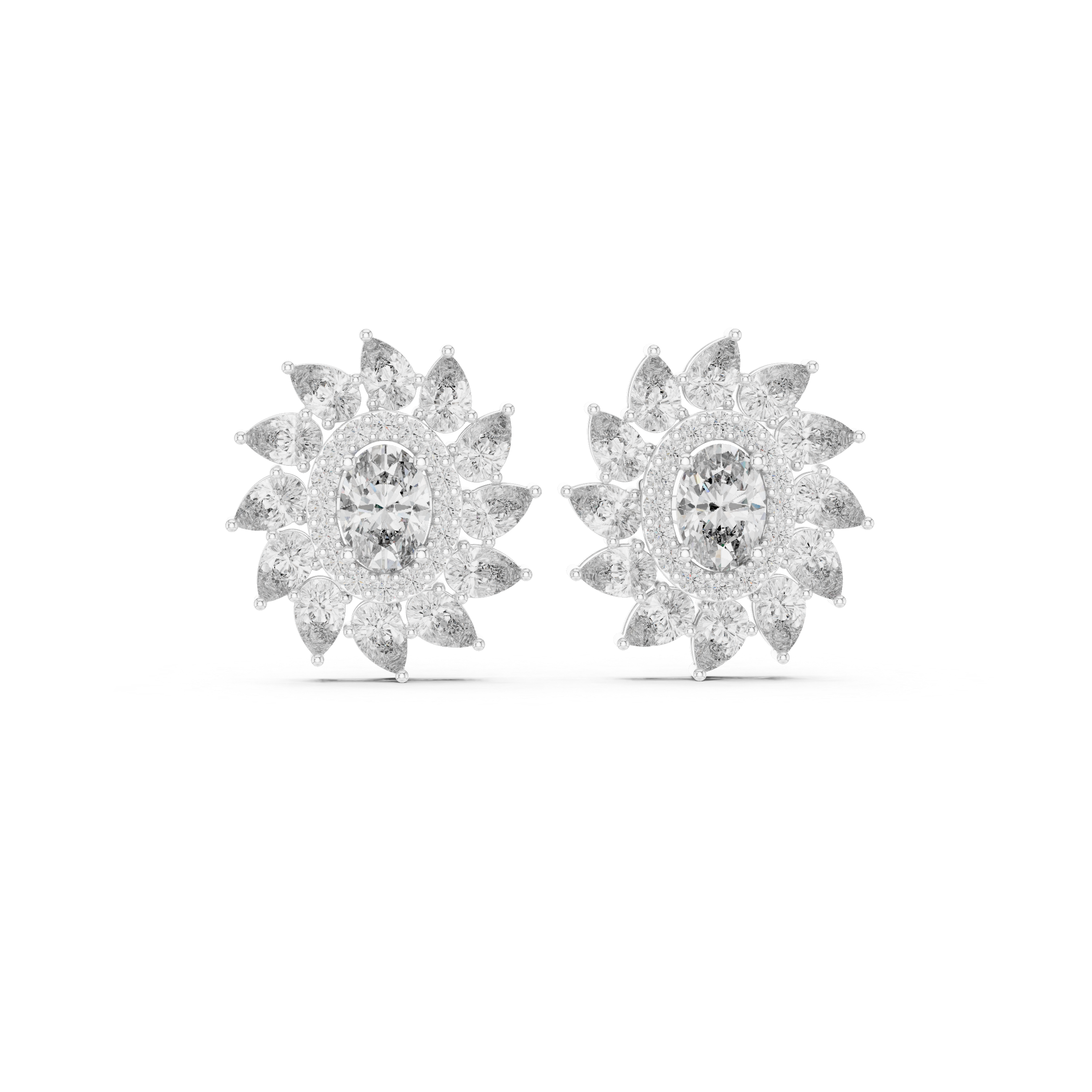 Oval & Pear Halo Diamond Stud Earrings