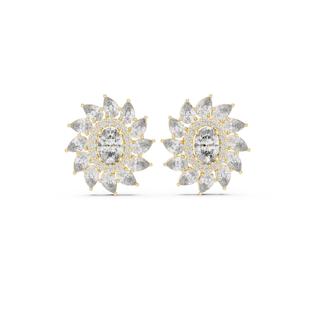 Oval & Pear Halo Diamond Stud Earrings