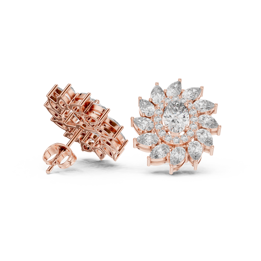 Oval & Pear Halo Diamond Stud Earrings